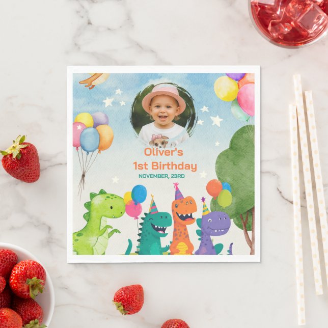 Petit Dino 1ère Anniversaire Serviette en Papier (En situation)