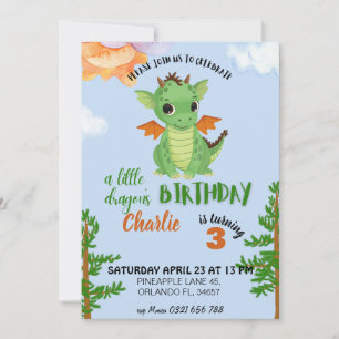 petit dragon Invitation bleu bébé anniversaire
