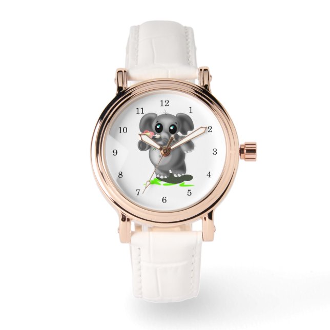 Petit éléphant avec montre à fleurs cadeau (Recto)