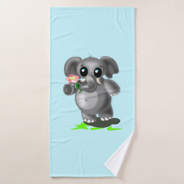 Petit éléphant avec serviette de bain bleu fleur (Serviette de bain)