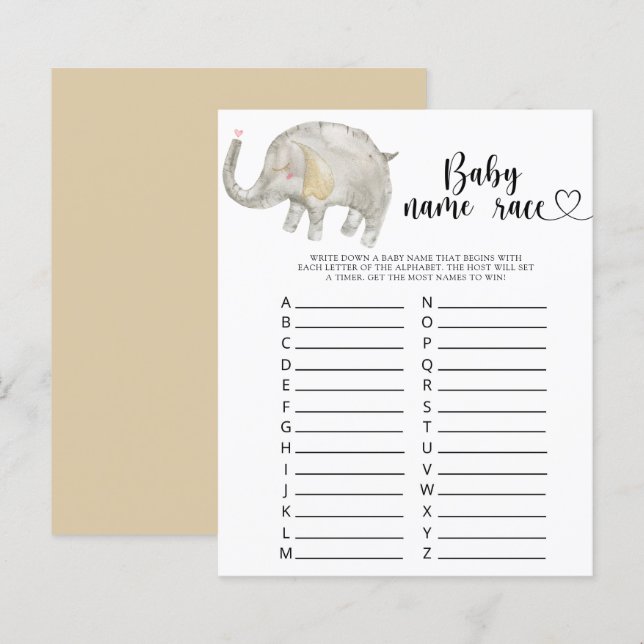 Petit éléphant - Jeu de course de noms de bébé (Devant / Derrière)