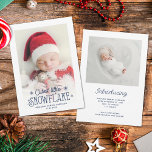 Petit faire-part de naissance photo de flocon de n<br><div class="desc">Diffusez la nouvelle de votre dernier ajout à votre famille avec cette carte de faire-part de naissance de Noël et d'hiver. Customisez facilement l'avant de la carte avec le nom et la date de naissance de votre bébé, et avec l'une de vos photos préférées de nouveau-nés avec un joli script...</div>