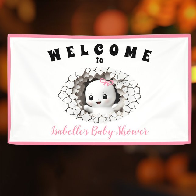 Petit fantôme de Boo Halloween bannière Baby showe (Little Boo Ghost Halloween Pink Baby Shower Banner)