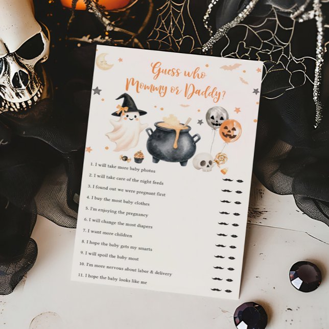 Petit Fantôme Orange Devine Qui est Maman ou Papa (Gender Neutral Baby Shower Guess Who Mommy or Daddy Game)