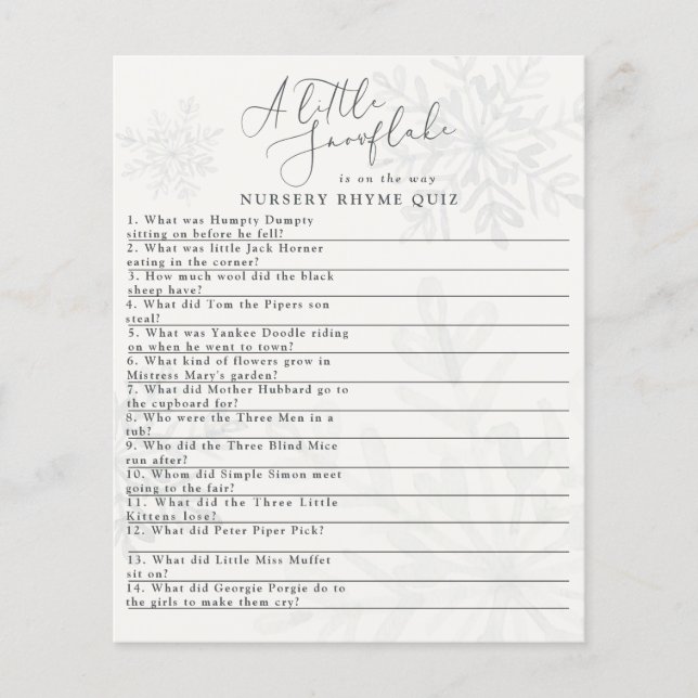 petit flocon de neige baby shower d'hiver quiz (Devant)