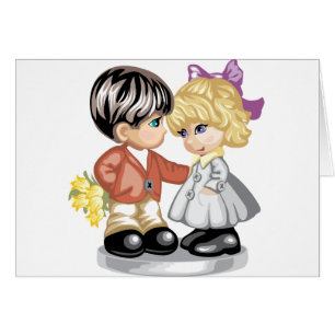 Petit garçon donnant à une petite fille des fleurs