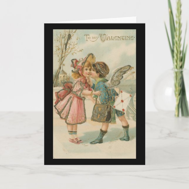 Petit garçon et fille en rose carte de voeux (Devant)