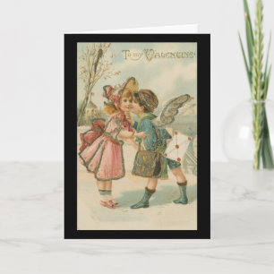 Petit garçon et fille en rose carte de voeux