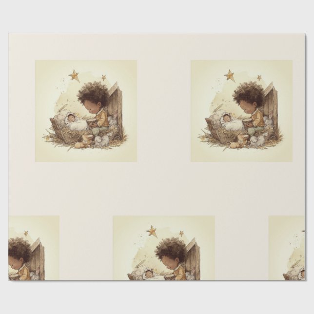 Petit Garçon Tambourinaire Papier Cadeau Nativité  (Plat)