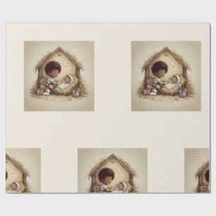 Petit Garçon Tambourinaire Papier Cadeau Nativité 