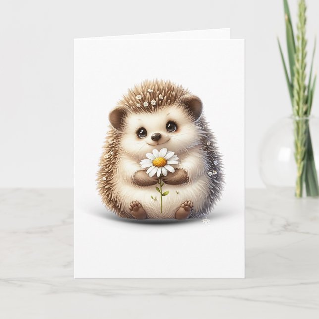 Petit hérisson avec carte de vœux nature vierge et (Devant)