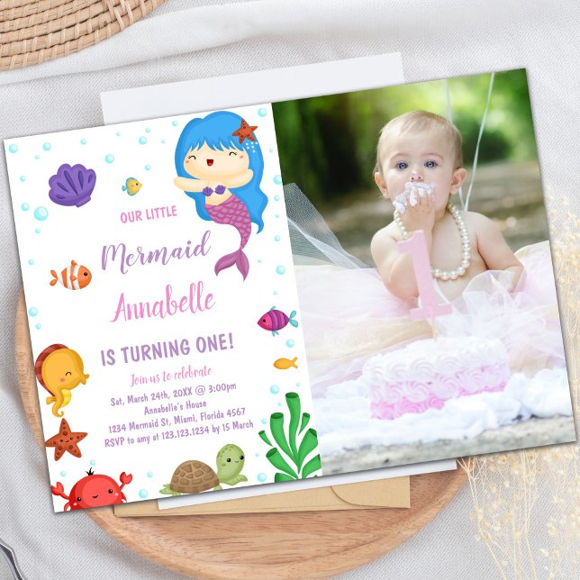 Petit héritier bleu Sirène Invitations avec photo (Little Blue heir Mermaid Invitations with photo)