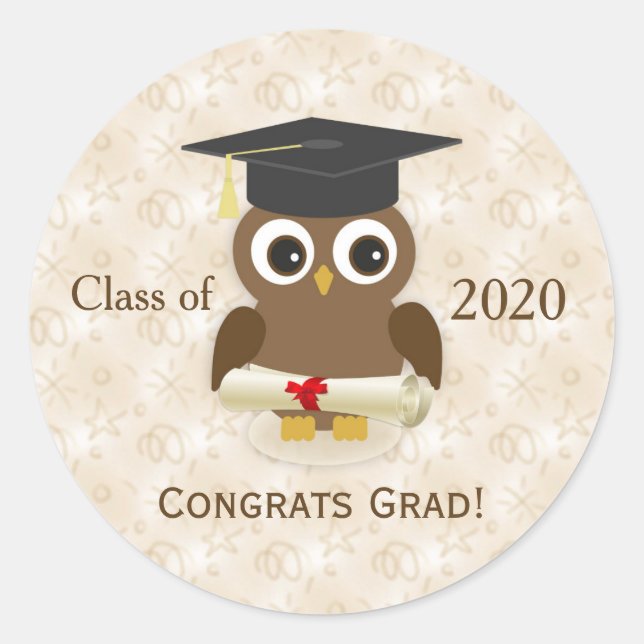 Petit hibou, mortier, diplôme Graduations Sticker (Devant)