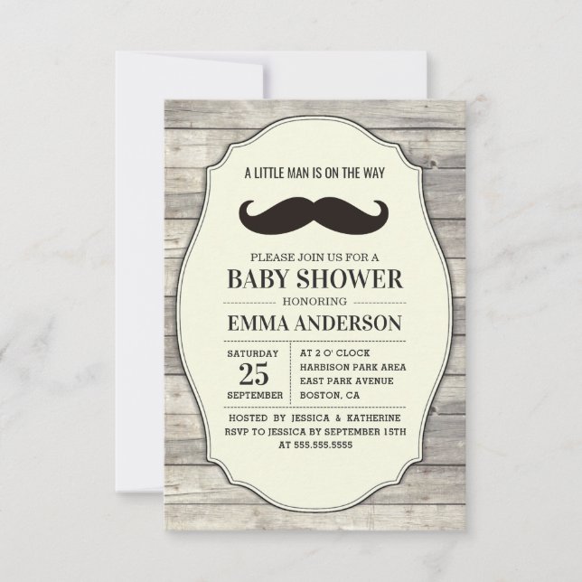 Petit Homme Baby shower Invitation Pays Moustache (Devant)