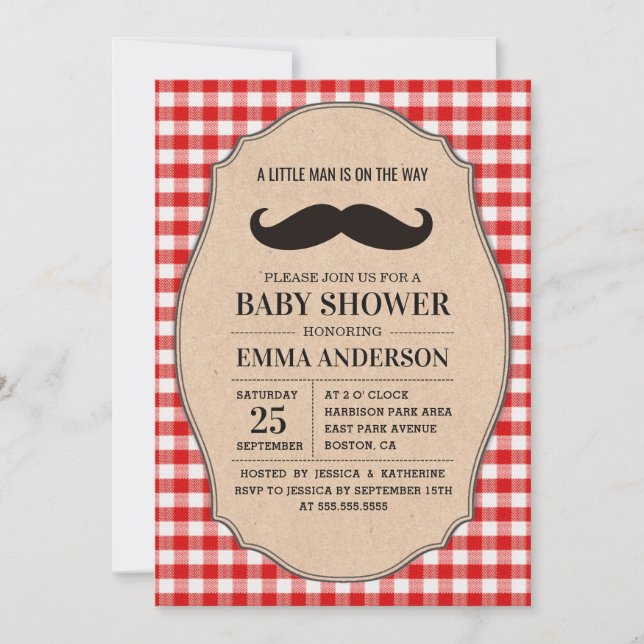 Petit Homme Baby shower Invitation Pays Moustache (Devant)