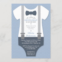 Petit Invitation Baby shower Gentleman, Bleu, Gris