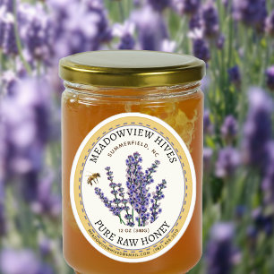 Petit Jar Oval Lavender Étiquette miel avec abeill