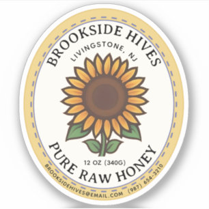 Petit Jar Oval Sunflower Étiquette de miel