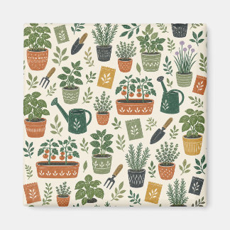 Petit jardin illustré aimant carré