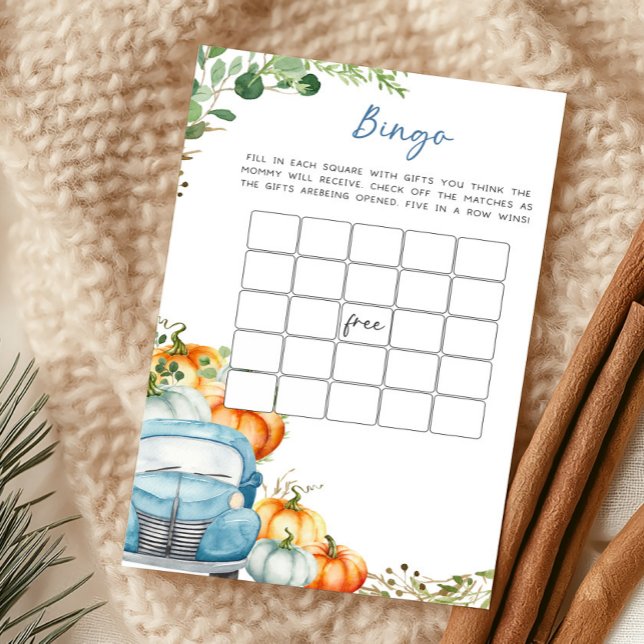 Petit jeu de bingo camion bleu citrouille (Fall Pumpkin Blue Truck Baby Shower Bingo Game)