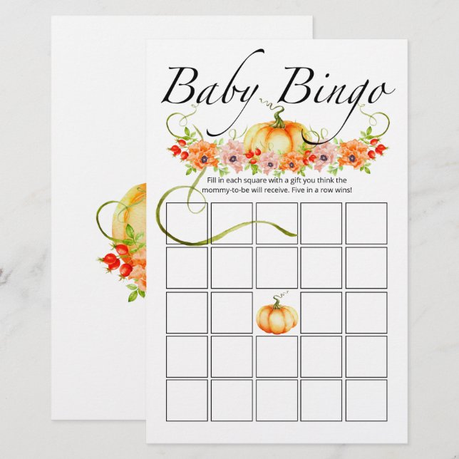 Petit jeu de bingo de bébé à fleurs citrouilles (Devant / Derrière)