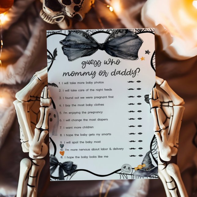 Petit jeu de devinette effrayant Maman ou Papa (Spooky Little Boo Coquette Baby Shower Guess Who Mommy or Daddy Game)