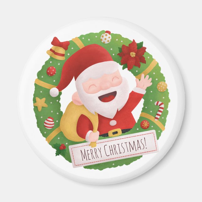Petit Jolly Santa Claus Magnet de couronne de Noël (Devant)