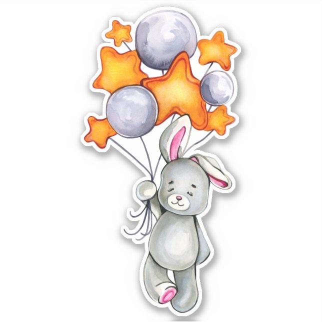 Petit Lapin Cute Animal Orange Gris Sticker (Devant)