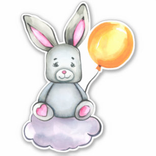 Petit Lapin Cute Animal Orange Gris Sticker