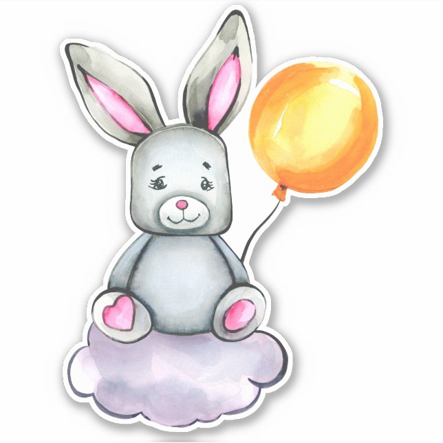 Petit Lapin Cute Animal Orange Gris Sticker (Devant)