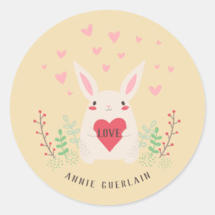 Petit lapin mignon 'n Hearts Classic Round Sticker