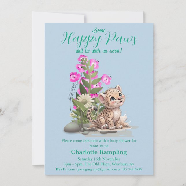 Petit léopard sur Pale Aqua Baby shower Invitation (Devant)