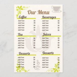 Petit menu de café éditable et entièrement personn