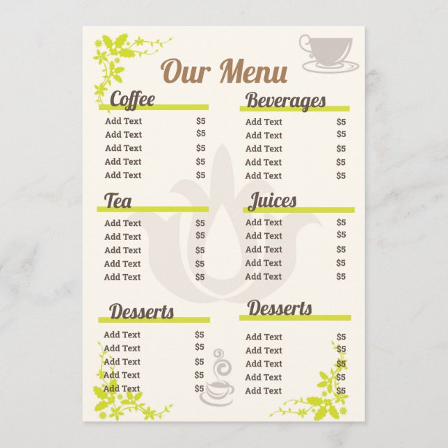 Petit menu de café éditable et entièrement personn (Devant)