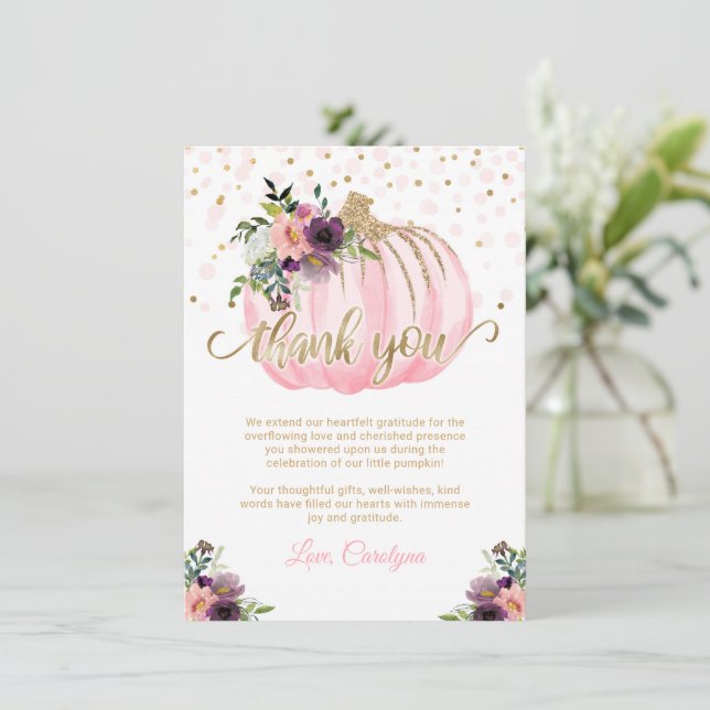 Petit Merci de Baby shower Citrouille 4,5 x 6,25 (Debout devant)