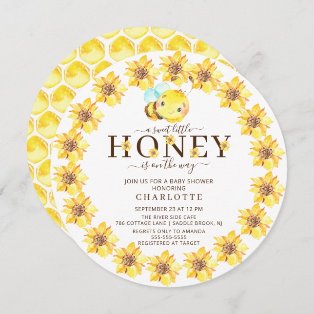 Petit miel doux Baby shower d'abeilles Invitation (Devant / Derrière)