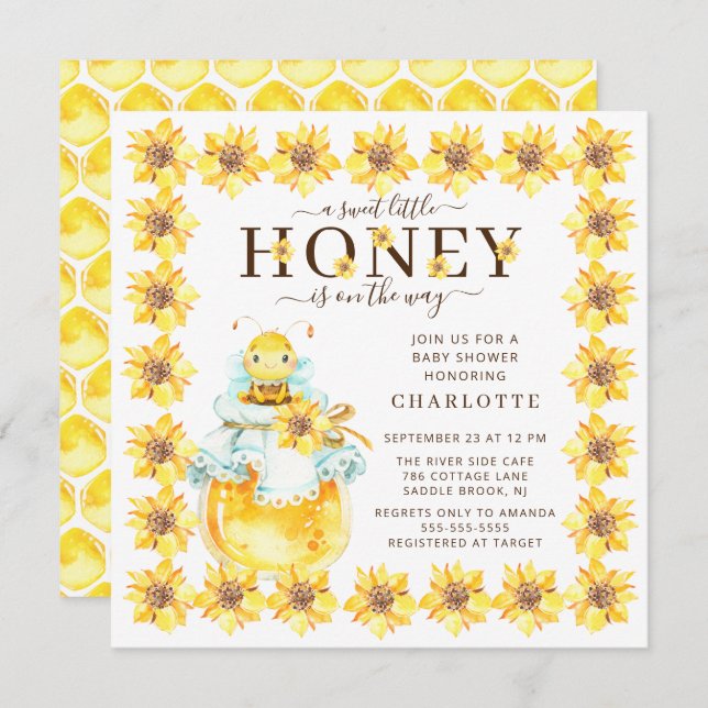 Petit miel doux Baby shower d'abeilles Invitation (Devant / Derrière)