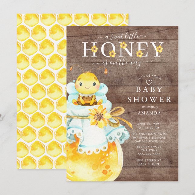 Petit miel doux Baby shower d'abeilles Invitation (Devant / Derrière)