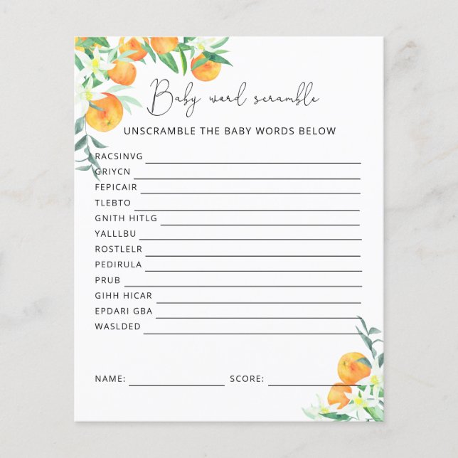 Petit mignon Mot Saut | Jeu Baby shower (Devant)