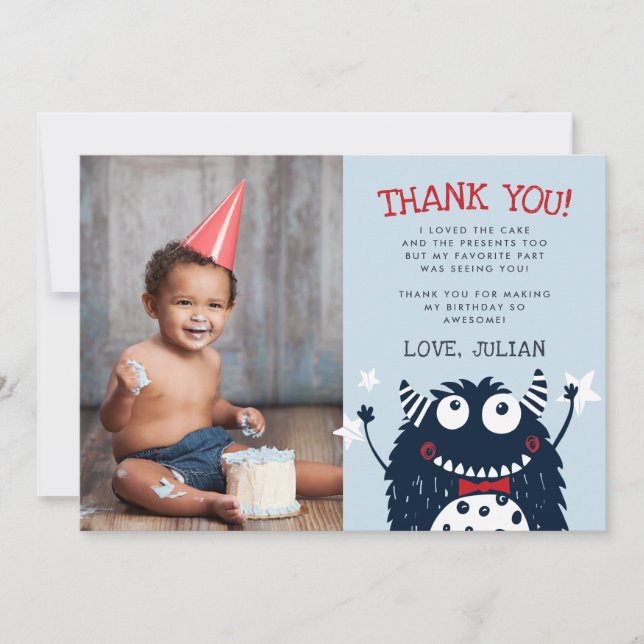 Petit Monstre | Carte Photo Merci à Plat (Devant)