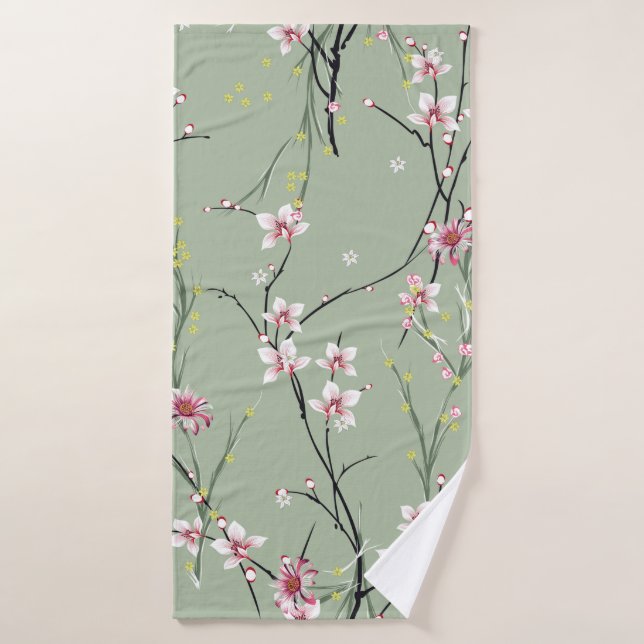 petit motif de fleurs rouge et jaune sur dossier v (Serviette de bain)