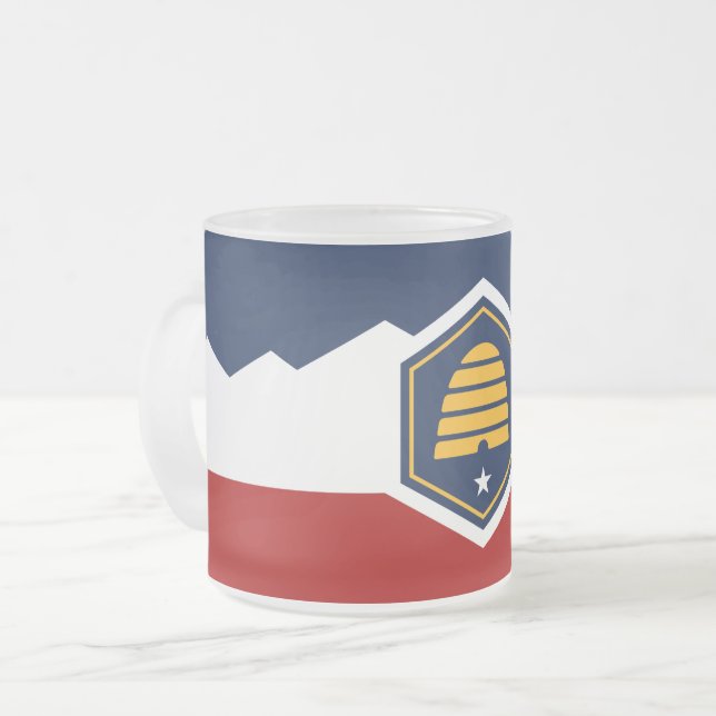 Petit mug en verre givré avec le drapeau de l'Utah (Devant gauche)