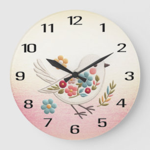 Petit Oiseau Blanc Floral Horloge murale