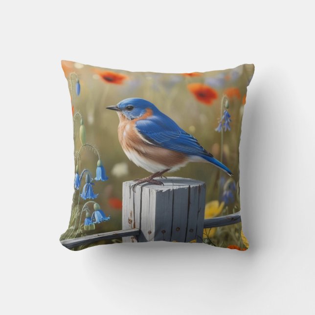 Petit Oiseau Bleu Jetant Oreiller (Recto)