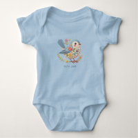 Petit Oiseau Broderie Florale Bleu Body Bébé