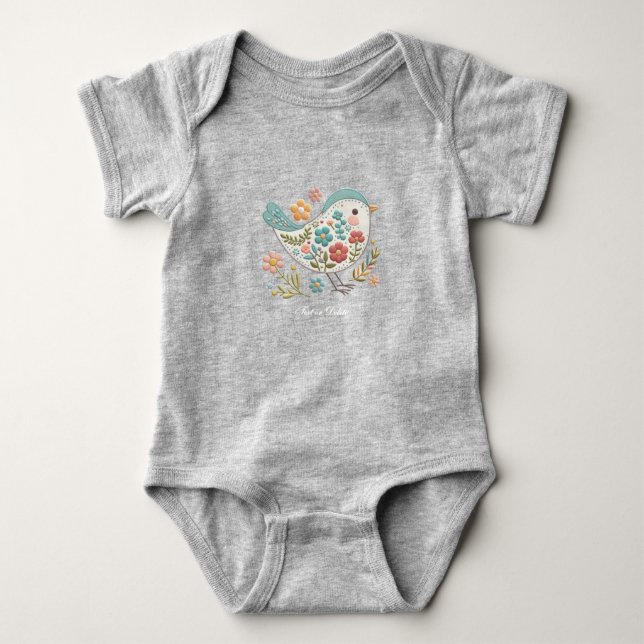 Petit Oiseau Fleurs Bleues Roses Body Bébé (Devant)