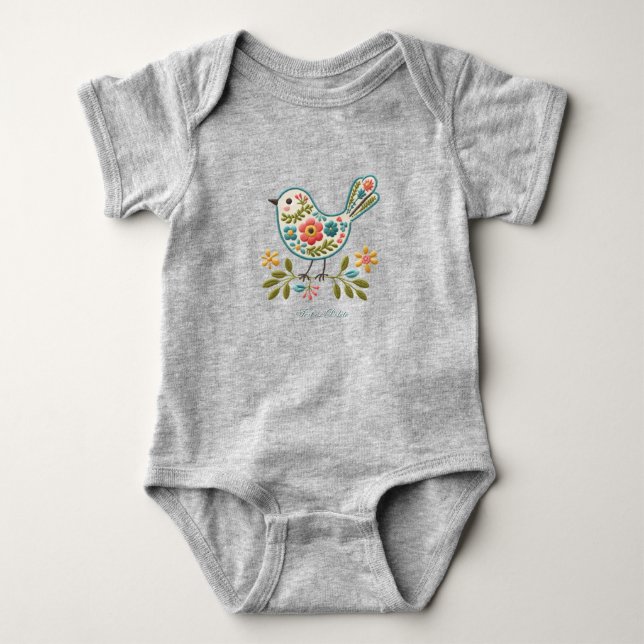 Petit Oiseau Floral Feuilles Vertes Body Bébé (Devant)