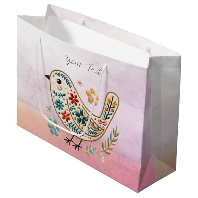 Petit Oiseau Floral Pink sac cadeau (Devant Angle)
