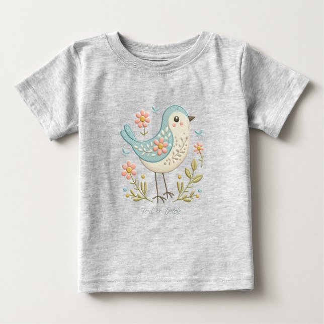 Petit Oiseau Floral Vert T-Shirt Bébé (Devant)
