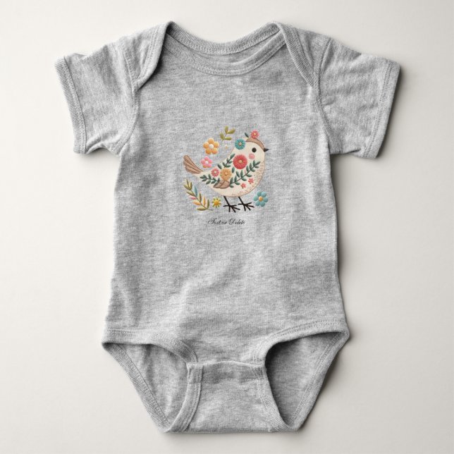 Petit Oiseau Quitte Fleurs Rose Body Bébé (Devant)